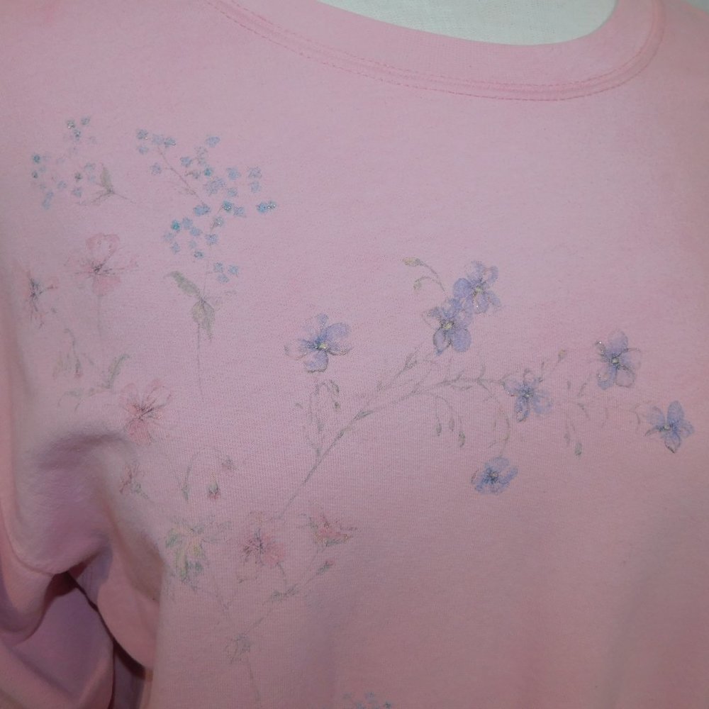 VTG 90s Northern Reflections Womens L Pink Floral Glitter detail Sweatshirt - Picture 5 of 13